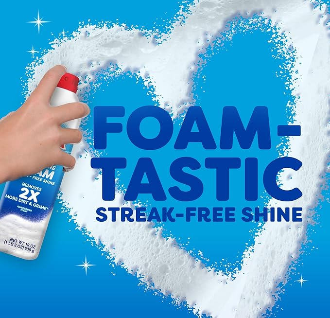 Windex Fast Shine Foam Glass Cleaner, No-Drip Aerosol Cleaning Spray, 19 oz. (Pack of 2)