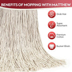 Matthew Cleaning 20oz 6Pack Cotton Floor Mop,Cotton Looped-Open String Heavy Duty String Refills, Universal Headband Blend Material,Mop Head Replacement for Home, Industrial and Commercial Use(White)