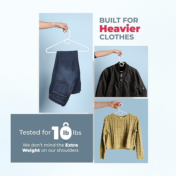 Neaties Heavy Duty Clothes Hangers 12 Pack – Made in the USA – 8lb Capacity Plastic Hangers for Adult Clothing – Durable for Pants, Coats, Jackets, or Jeans – White & Black