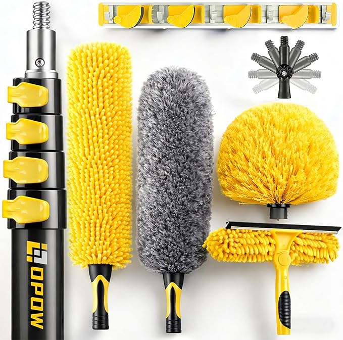 36 Foot High Ceiling Duster Kits with 7-30ft Heavy Duty Extension Pole, High Reach Duster for Cleaning,Microfiber Feather Duster,Cobweb Duster,Ceiling Fan Duster,Window Squeegee & Cleaner