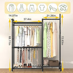 GAIOUS Black Metal Garment Rack for Hanging Clothes, Versatile Portable Clothes Rack with Hang Rods & Shelves & Pants Racks, FreeStanding Closet Wardrobe Organizer for Cloakroom, Bedroom