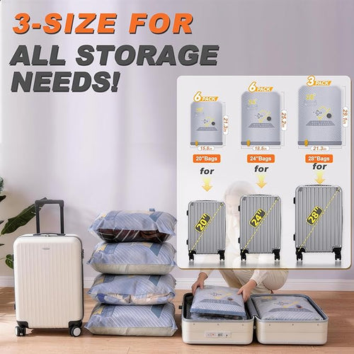 15-Pack Vacuum Bags for Travel with Wireless Rechargeable Pump, Carry-on Size Compression Packing Bags for Luggage & Suitcase, Space Saver for Clothes & Clothing, 15 Combo Travel Size, Fast 3S Vacuum