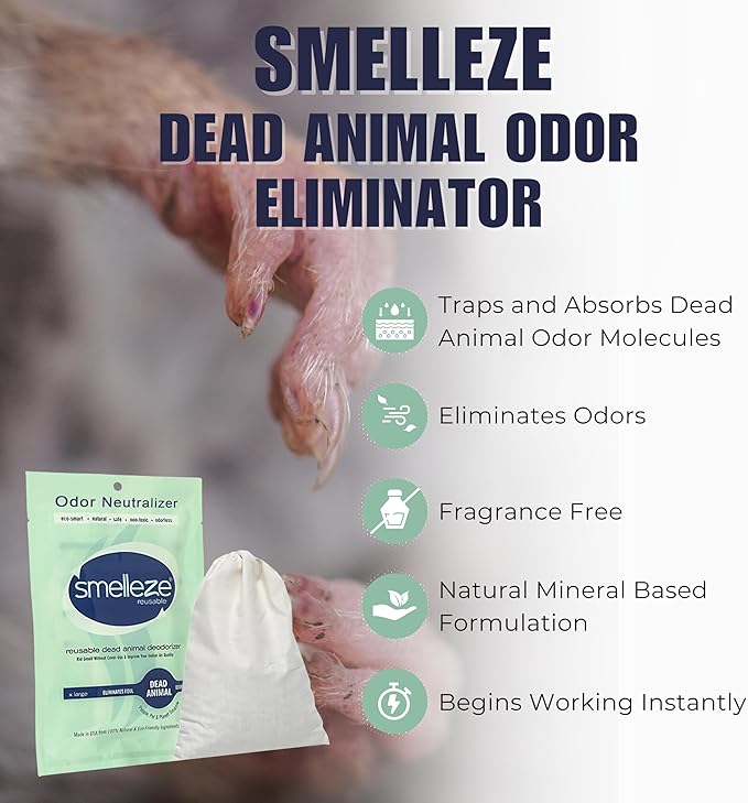 SMELLEZE Dead Animal Odor Eliminator for Strong Odor Removal - Eliminate Dead Rodent & Wildlife Smell - Safe Indoor & Outdoor Use, Natural Odor Remover, Fresh & Effective - 1 Pouch
