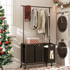 YATINEY Laundry Sorter 3 Section, Rolling Laundry Hamper with Hanging Rack, Laundry Sorter with Wheels, Hampers for Laundry, Laundry Basket Organizer for Laundry Room, Rustic Brown LS37BR