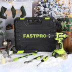 FASTPRO 177-Piece 20V Cordless Lithium-ion Drill Driver and Home Tool Set, Household Repairing Tool Kit with Drill in Storage Case, Green