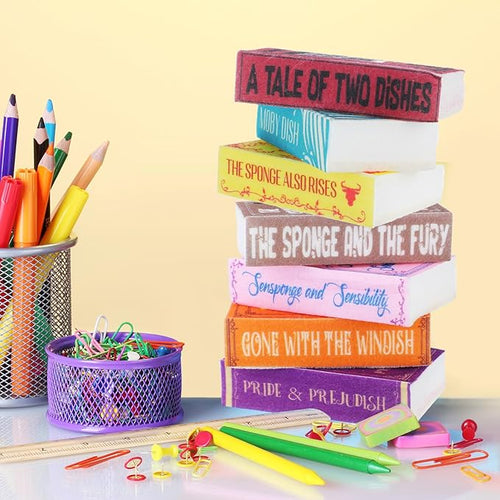 12 Pieces Book Kitchen Sponges Novels Sponges Fun Non-Scratch Scrub for Washing Dishes Pots Pans and Household Cleaning Supplies for Kitchen Dishes Furniture Gifts