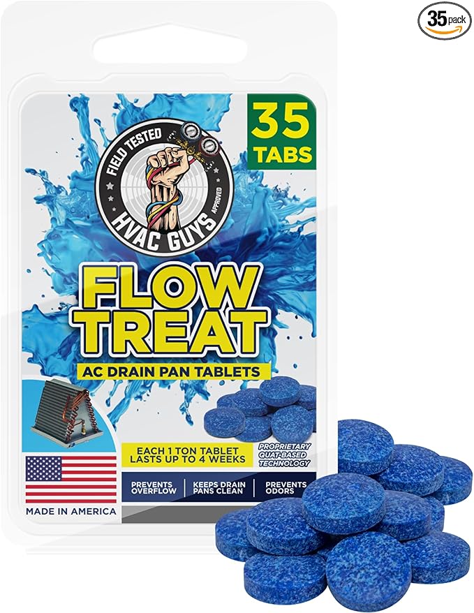 AC Drain Pan Tablets 35PK | Flow Treat Tablets Prevents Odors, Keeps HVAC Drain Pan Clean, Prevents Overflow | One Tablet Lasts up to 4 Weeks