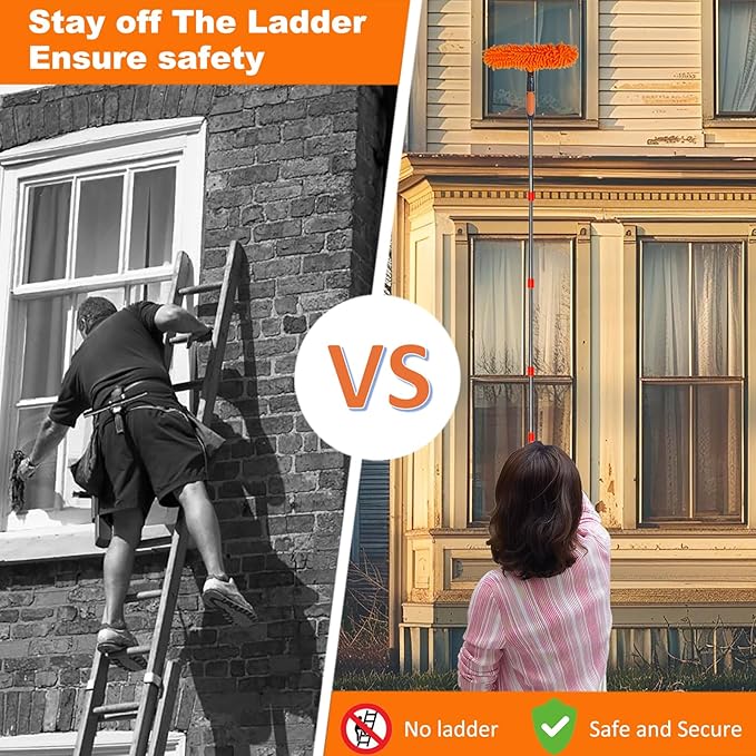 20+ Ft Reach 2 in 1 Window Washing Squeegee with 3-14 ft Spliceable Extension Pole // Window Cleaning Tool & Window Washer Squeegee for Home Indoor Outdoor Window Washing