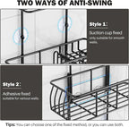 Epicano Shower Caddy Hanging, Anti-Swing Over Head Shower Caddy Rustproof with Hooks for Towels, Sponge and More, Matte Black