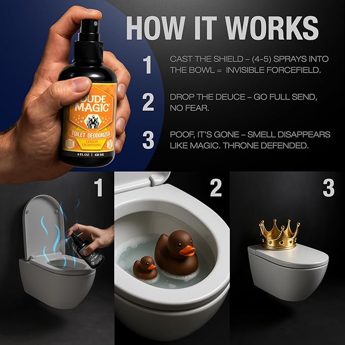 Toilet Deodorizing Spray | Natural Before You Go Toilet Spray | Pre-Poop Bathroom Odor Eliminator with Essential Oils | Travel Size Bathroom Air Freshener | Lemon Lightning 4oz