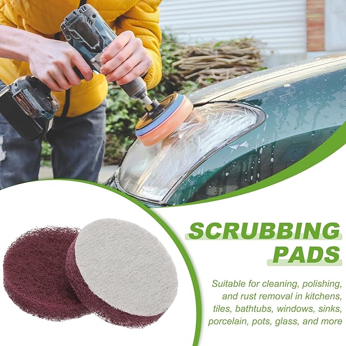Power Scrub Pads, Scrubbing Pads 800 Grits Scouring Discs - Fitting for (Home Kitchen Cleaning - Drill Attachment - Scrubber Replacement) 20 Pcs & 2 Inch & Dark Red