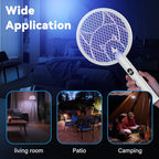 Electric Fly Swatter Racket, 2 in 1 Mosquito Bug Zapper 4100V Handheld Mosquito Killer with 1800 mAh Rechargeable Battery, Purple Light and 3-Layer Safety Mesh for Indoor Outdoor Grey