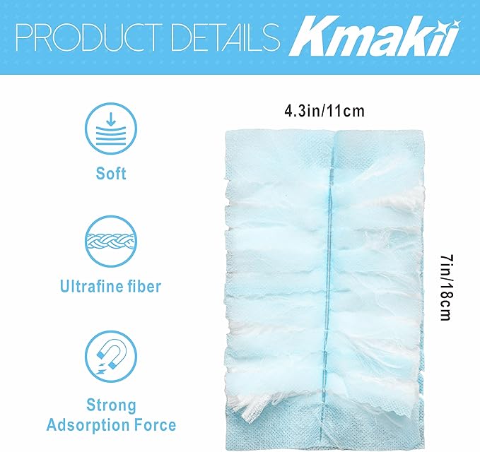 KMAKII Heavy Duty Duster Refills, Blue, Compatible with Universal Duster Handles for Multi-Surface Cleaning, 30 Pack