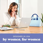 Fit & Fresh Bloomington Lunch Bag for Women - Insulated Large Lunch Box for Work with Containers, Leak-Resistant, Stain-Resistant, Zipper Closure, Tiny Blue Flowers