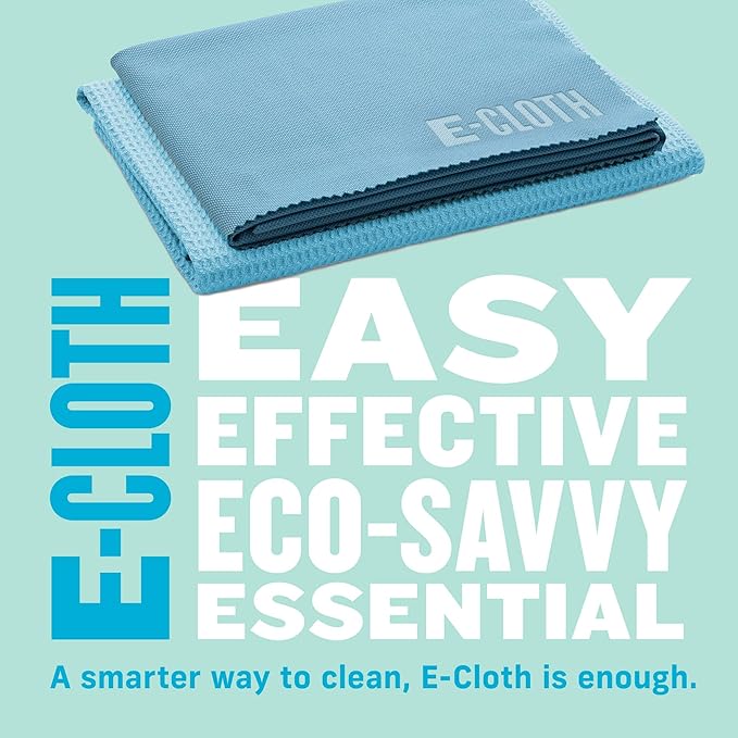 E-Cloth Microfiber Window Cleaning Cloth Kit - Glass Cleaning Cloth for Windows, Mirrors, Cars, Lenses, Eyeglasses, & More, Streak Free Clean, Machine Washable Reusable Towel - Alaskan Blue