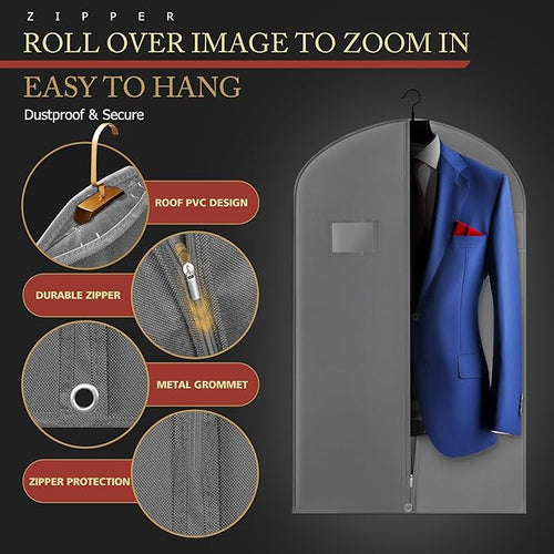 2 Pack 40-inch Suit Bag Garment Bag for Travel and Storage, Garment Bags for Hanging Clothes with Zipper and Visible Transparent Window, Gray