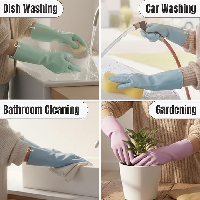 IMARU 3 Pairs Dishwashing Gloves with Hanging Hooks - Reusable Rubber Cleaning Gloves for Household & Kitchen & Gardening, Non-Slip & Waterproof & Durable (Large)