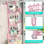 HapiRm Hanging Shower Caddy Organizer - Shower Shelf with 22 Hooks and 2 Toothbrush Holders, No Drilling Adjustable Hanging Bathroom Organizer - Pink