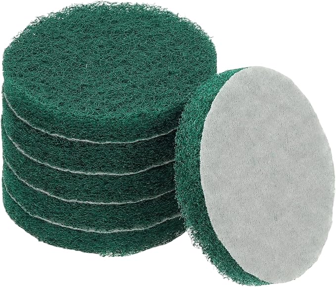 Power Scrub Pads, Scrubbing Pads 180 Grits Scouring Discs - Fitting for (Home Kitchen Cleaning - Drill Attachment - Scrubber Replacement) 6 Pcs & 5 Inch & Green