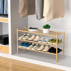 ROMGUAR CRAFT 3-Tier Bamboo Long Shoe Rack, Free Standing Wood Shoe Shelf Storage Organizer for Closet Entryway Stackable 35"x11"x20" (Natural)