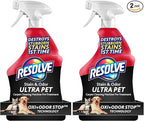 Resolve Ultra Pet Odor and Stain Remover Spray – Carpet Cleaner for Cat and Dog Urine and Poop, 32oz (Pack of 2)