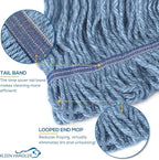 KLEEN HANDLER General Cleaning Mop Heavy Duty Commercial Replacement, Wet Industrial Blue Cotton Looped End String Head Refill (Pack of 3)