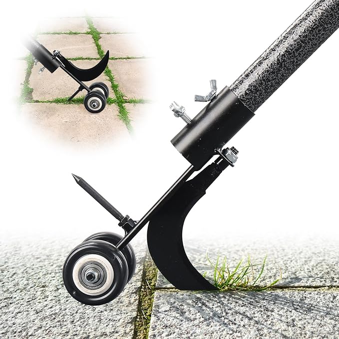 Crack Weeder Tool with Wheels 5.5FT Metal Crevice Weeding Tool with Adjustable Long Handle Saves Back & Knee Manual Weed Remover for Paver Deck Patio Driveway Sidewalk Garden