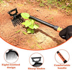 Portable Weed Removal Tool - 8-Prong Manganese Steel with Black Baked Rust-Proof Coating for Garden Lawn Farm, Non-Slip Rubber Handle