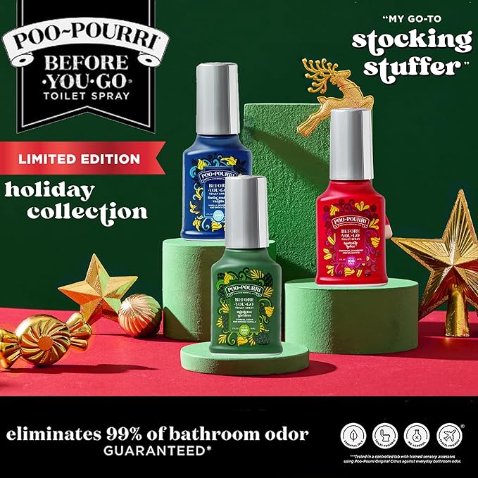Poo-Pourri Toilet Spray, Holiday Pack Gift Set - Holiday Spice, Feelin Toasty Vanilla, Mistletoe Spritzes Includes 3 2-Ounce Bottles