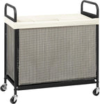 STORAGE MANIAC Rolling Laundry Hamper with Wheels 3-Section Laundry Sorter Rolling Laundrys Basket on Wheels with Removable Bag Clothes Hamper Laundrys Organizer Cart Bathroom Bedroom 120L Beige