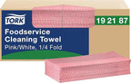 Tork Foodservice Cleaning Towel Pink and White, 1/4 Fold, 1 x 200 Towels, 192187