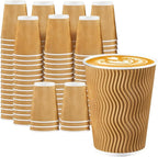 Lamosi Disposable Coffee Cups 12 OZ 100 Pack, Paper Coffee Cups 12 OZ for Hot Drinks or Cold Beverages, Insulated Corrugated Ripple Wall Cup No Lids for Office, Cafe, Home or Travel (Champagne)