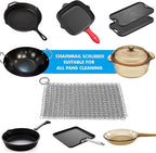 TOPULORS Cast Iron Scrubber 316 Stainless Steel Skillet Cleaner 8"x6" Chainmail Scrubber Scraper Chain Mail Link Scrub for Cast Iron Pre-Seasoned Pans, Griddles, BBQ Grills, and Pot Cookware Cleaning