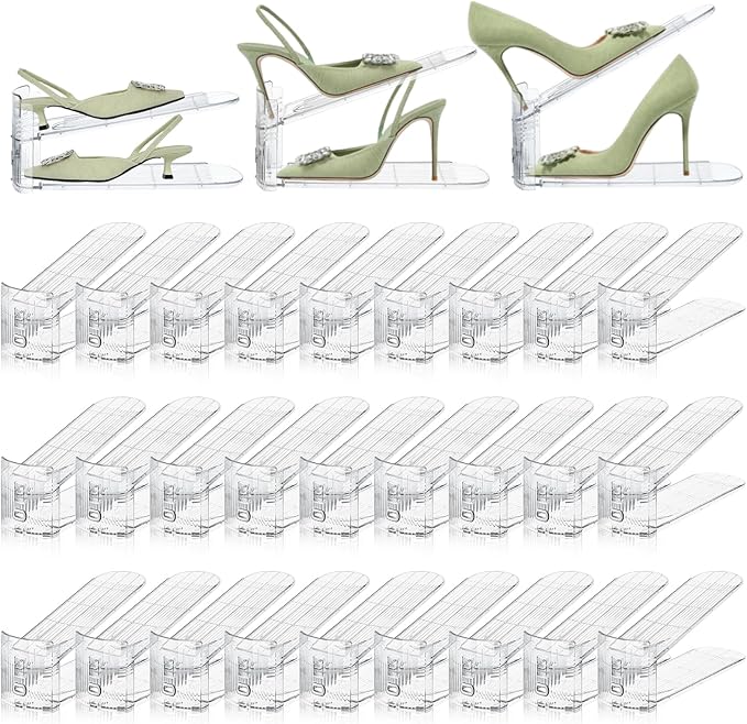 MOVDEET Shoe Slots Organizer,30 Pack Transparent Shoe Stacker Adjustable Shoe Slot Organizer Space Saver Shoe Rack Holder Shoe Storage Organizers for Closet,Transparent