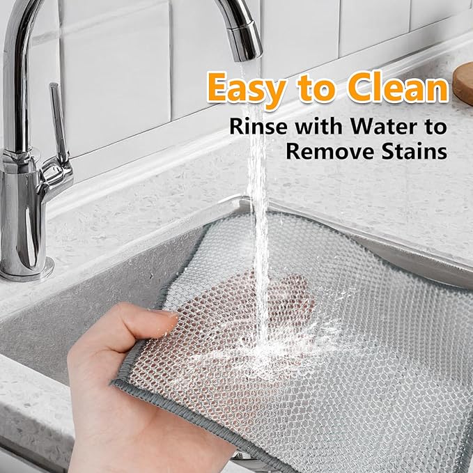 Extra-Large Size Multipurpose Wire Dishwashing Rag,Non Scratch Wire Dishcloth, Reusable Steel Wool Scrubber,Non-Scratch,Quick-Drying,Multi-Purpose for Kitchen,Bathroom Cleaning (10)