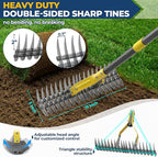 Thatch Rake, 51" Heavy Duty Metal Dethatcher Rake with 15" Wide Double-Edged Sharp Tines Thatch Rakes for Lawns,Dead Grass Removal,Soil Loosening,Lawn Care, Dethatching,Yard,Garden