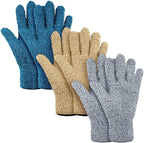 Patelai 3 Pairs Microfiber Plant Dusting Gloves Leaf Cleaning Gloves for Indoor Plants, Blinds, Furniture, House (Dark Blue,Gray,Khaki,Medium)