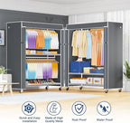 ULIFHOME P8C Max Heavy Duty Clothes Rack（With Extended Width Design） Rolling Clothing Racks for Hanging Clothes with Lockable Wheels，51.2" W x 15.8" D x 80.5" H，Load 700LBS，White Rack with Grey Cover
