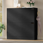 BORNOON Shoe Cabinet with 2 Flip Drawers, Slim Narrow Shoe Storage Cabinet, Freestanding Shoe Organizer with Adjustable & Removable Shelves, Top Display Shelf for Entryway, Hallway, Foyer, Closet