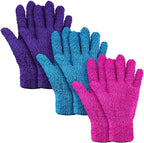 Patelai 3 Pairs Microfiber Plant Dusting Gloves Leaf Cleaning Gloves for Indoor Plants, Blinds, Furniture, House (Purple,Blue,Rose Red,Medium)
