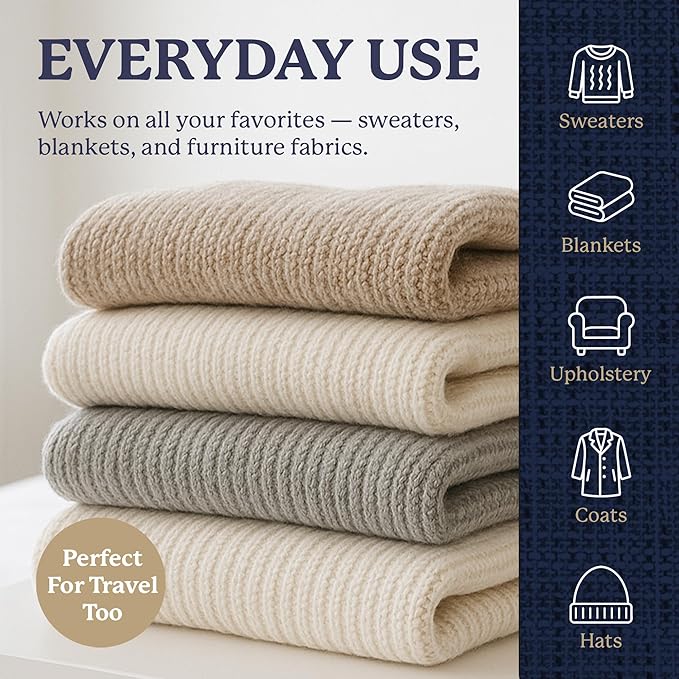 Farberware Fabric Shaver & Lint Remover Set–Battery Operated Sweater Shaver with Triple Blades and Extra Sticky Roller for Pet Hair, Fuzz & Pilling on Clothes, Upholstery & Bedding (Gray/Blue, Small)