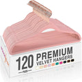 HOUSE DAY Pink Velvet Hangers 120 Pack, Premium Non-Slip Felt Clothes, Sturdy Heavy Duty Coat, Durable Hangers for Suits, Space Saving with No Hanger Mark, 360° Swivel Rotating Rose Gold Hook