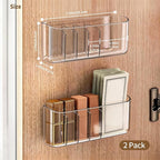 PAVSTINE 2 Pack Adhesive Medicine Cabinet Organizer, Clear Wall Mounted Makeup Storage Shelves for Bathroom Vanity, No Drilling Narrow Organizers for Door Cabinet, 5 Compartment
