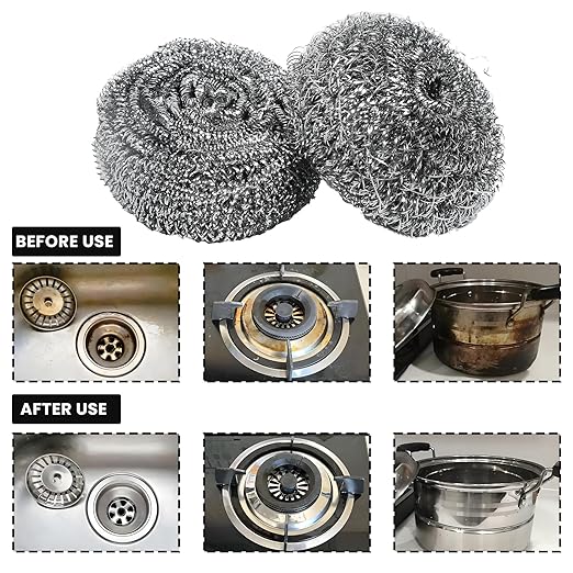 16 Pcs Steel Wool Pads, Stainless Steel Scrubber, Metal Scrubber, Dishwashing Scouring Pads Heavy Duty, Kitchen Scrubbing Sponges for Cleaning Dishes Pots and Pans Bathroom Oven