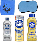 BAR KEEPERS FRIEND Cleanser Trio - Mega Bundle (21 Oz Cleanser and Polish Powder | 26 Oz Liquid Soft Cleanser | 13 Oz Cooktop Cleaner) Plus 1 Foxtrot Microfiber Towel and 1 Microfiber Scrubber Sponge