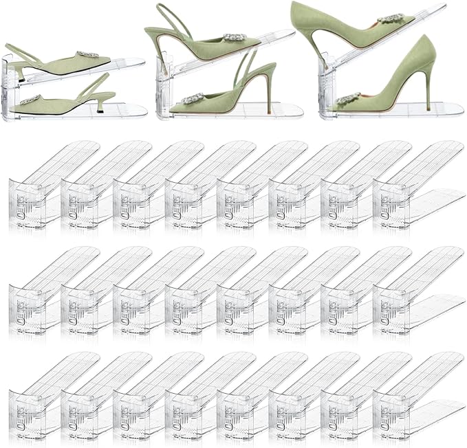 MOVDEET Shoe Slots Organizer,24 Pack Transparent Shoe Stacker Adjustable Shoe Slot Organizer Space Saver Shoe Rack Holder Shoes Storage Organizers for Closet,Transparent