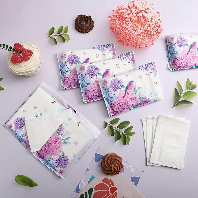 Geyee 50 Packs Facial Tissue Travel Packs Disposable Pocket Tissues for Wedding Guest Travel School Purse Home Supplies, 500 Sheets 3 Ply(Hydrangea)