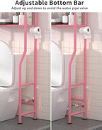 Livilord 3-Tier Over The Toilet Storage, Freestanding Metal Bathroom Shelves with 4 Hooks, Over Toilet Storage Shelf with Paper Holder, Above The Toilet Shelf for Bathroom Storage, Pink