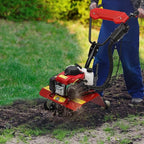 Gas Powered Tiller, 63Cc 4-Stroke Soil Cultivator Mini Tiller Cultivator Garden Tiller Hand Rotary Cultivator Rototiller Garden Tool with Long Handle for Lawn Garden Soil Cultivation 1600W