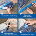 Spacesaver 4 Pack Large Vacuum Storage Bags for Comforters, Blankets & Clothes – Vacuum Sealed Compression Bags with Hand Pump – Space Saver Storage Bags for Bedding, Moving, Travel & Organization